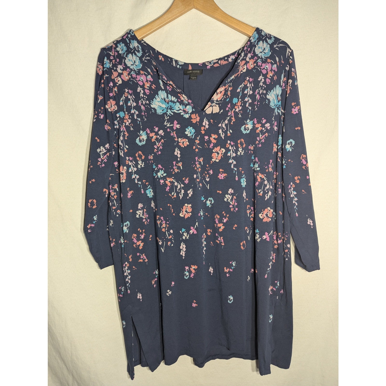 J Jill Wearever Womens Floral Tunic Blouse Top Sz Xl Flowy Lightweight Rayon